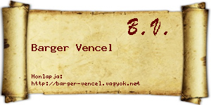Barger Vencel névjegykártya